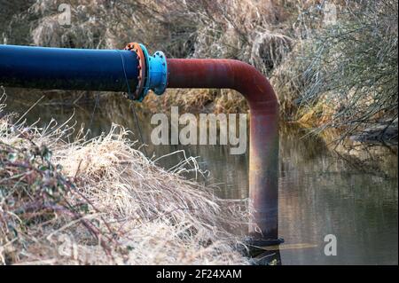 Irrigation pipe for cranberry fields. Stock Photo