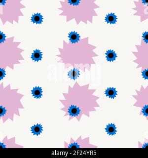 Abstract seamless pattern with colorful flowers and pink spots Stock Vector