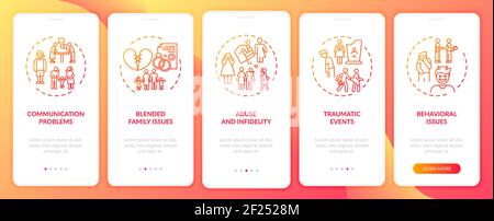 Online family therapy types onboarding mobile app page screen with concepts Stock Vector