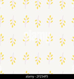 Simple seamless pattern with minimalist hand drawn yellow leaves. Stock Vector