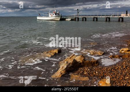 Pleasure Boat Operating from Alum Bay to the Needles Isle of Wight Stock Photo