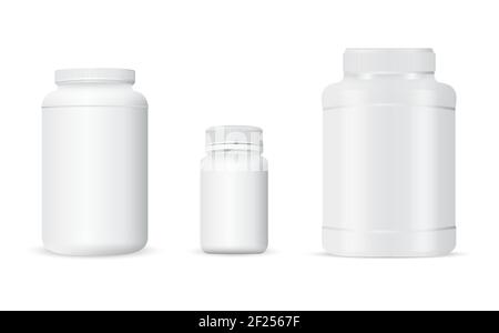 Premium Vector  Milk plastic can. protein powder jar mock up. cylinder  container, realistic vector design, medicine tablets pack
