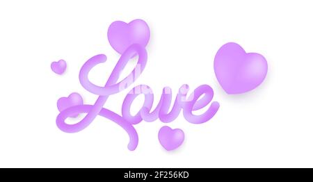 Love 3d line text. Vibrant gradient blended fluid love word. Smooth 3d line text for Valentine Day. Creative purple calligraphy concept. Abstract Stock Vector
