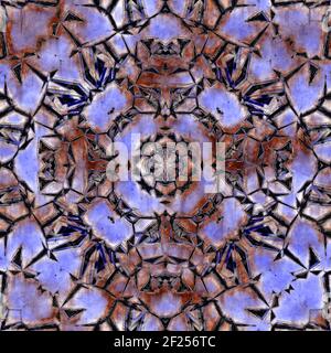 abstract background with rusty metal seamless kaleidoscope pattern, purple hue. Digitally created 3d illustration Stock Photo