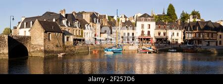 A panoramic view of evening light on the harbour at Port St Goustan, Auray, Brittany, France. Stock Photo