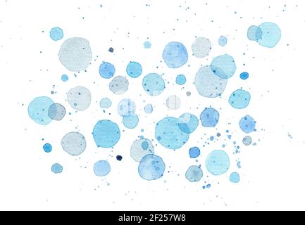 Watercolor blue polka dots composition isolated on white background. Multi layers hand painted illustration Stock Photo