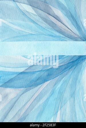 Watercolor blue and gray strokes abstract background. Multi layers illustration. Empty room for text Stock Photo