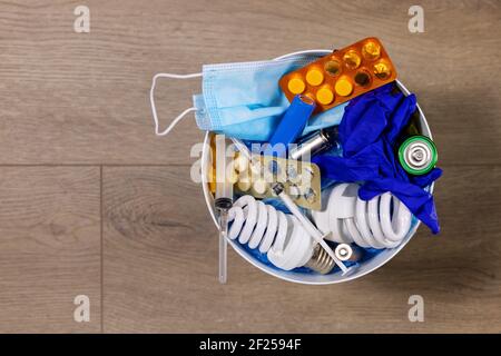 trash bin with hazardous waste. recycling concept. top view Stock Photo