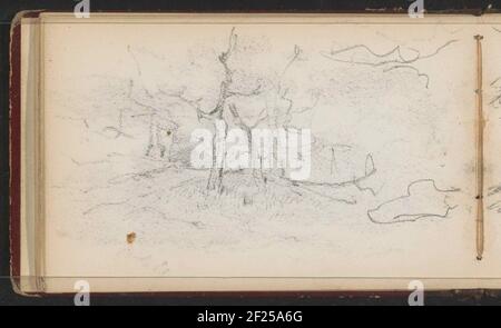 Landscape with trees.Leaf 16 verso from a sketchbook with 28 sheets. Stock Photo