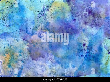 Watercolor background. Multi-layer smears in blue, purple and yellow colors. Hand painted illustration Stock Photo