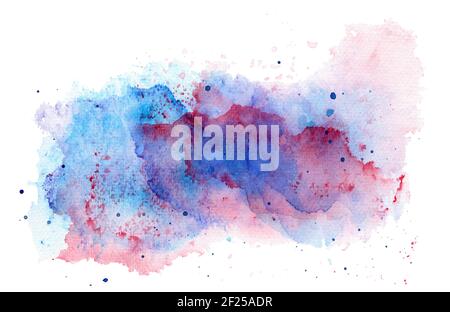 Abstract red and blue watercolor background with multi-layer smears. Hand drawn illustration. Isolated on white Stock Photo