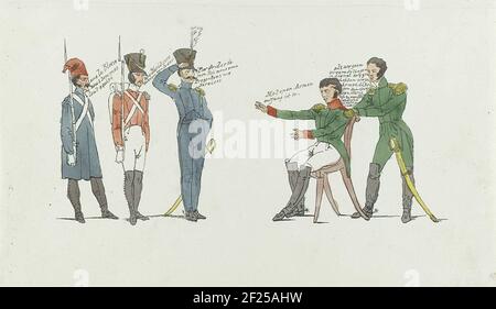 Cartoon on King Leopold I, 1831; Daddy! Hi! Hi! Hi! () Daddy! Faites  Donc Finir Guillaume. Cartoon on the Belgian king Leopold I. King Leopold  who is like an angry child with