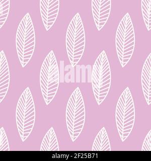 Pink seamless pattern with big minimalistic leaves. Stock Vector