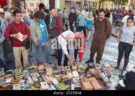 People at Seville's oldest street market, Mercadillo de los Jueves, Thursday market, , Seville, Andalusia, Spain Stock Photo