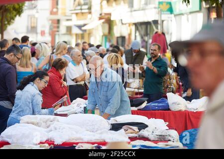 People at Seville's oldest street market, Mercadillo de los Jueves, Thursday market, , Seville, Andalusia, Spain Stock Photo