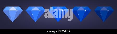 set of blue flat diamond on dark background Stock Vector