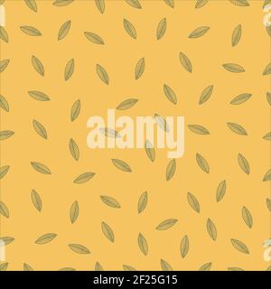 Warm yellow seamless pattern with minimalist hand drawn leaves. Stock Vector