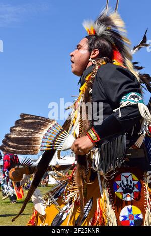 Indigenous Dancer, Pow-Wow Native Ceremony, Northern Quebec, Canada Stock Photo