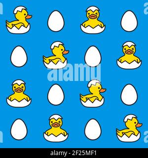 Yellow ducks chicks hatching from the eggs Stock Vector