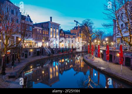Traditional houses on the Oudegracht Old Canal in center of Utrecht, Netherlands Holland Stock Photo