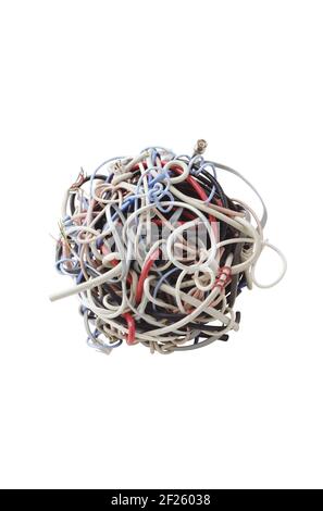 Ball of colored wire isolated on white background Stock Photo