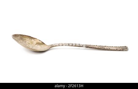 Metal vintage soup spoon isolated on white background Stock Photo