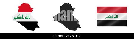 Iraq. Map with masked flag. Detailed silhouette. Waving flag. illustration isolated on white. Stock Photo