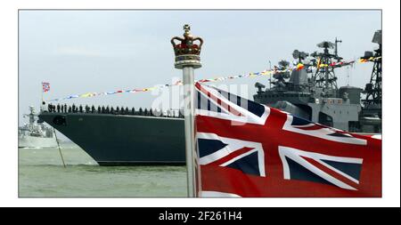 The International Fleet Review on June 28, 2005 in Portsmouth, England. The Review forms part of the Trafalgar 200 celebrations marking the 200th anniversary of the Battle of Trafalgar at which Lord Nelson commanded the Royal Navy in a famous victory over the French. The queens ship Endurance is the red shippic David Sandison 28/6/2005 Stock Photo