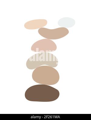 Zen stones simple abstract vector illustration in flat style, relax, meditation and yoga concept, boho colors stone pyramid for making banners, posters, cards, prints, wall art Stock Vector