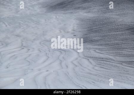 Snow surfaces drawn by the wind as in a sand desert, Italy Stock Photo