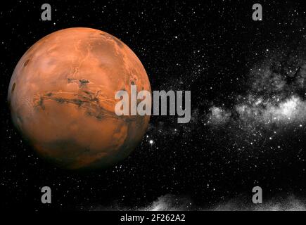 The conquest of mars, approaching the red planet Stock Photo