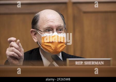 Washington, United States. 10th Mar, 2021. Representative Brad Sherman speaks when U.S. Secretary of State Antony Blinken testifies before the House Committee on Foreign Affairs on The Biden Administration's Priorities for U.S. Foreign Policy on Capitol Hill on Wednesday, March 10, 2021 in Washington, DC. Pool Photo by Ting Shen/UPI Credit: UPI/Alamy Live News Stock Photo