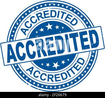 Grunge blue accredited round rubber seal stamp on white background Stock Vector