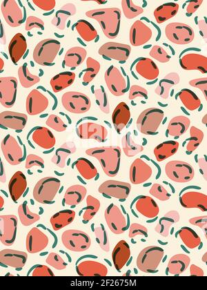 Abstract spots seamless pattern. Hand drawn modern background in earth tone palette colors, pink, green Stock Vector