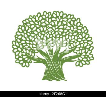 Tree symbol. Decorative oak with leaves vector illustration Stock Vector