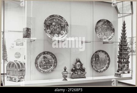Showcases with objects of ceramics; Halls of crafts 1962.room 255 is an ...
