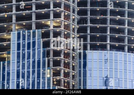 Fragment of the facade of a modern building under construction. High quality photo Stock Photo