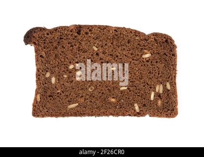 Slice of rye flour bread with sunflower seeds isolated on white background Stock Photo