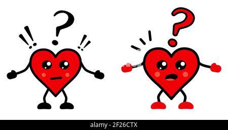 Cute Kawaii style confused or puzzled heart icon Stock Vector