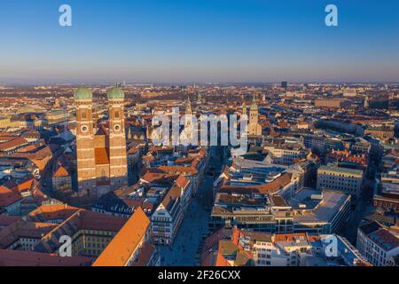 Aerial view of Munich city center with the famous landmark Frauenkirche Stock Photo