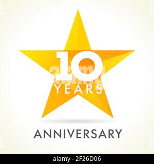 10 years old celebrating star logo. 10 th anniversary vector congrats color numbers. Greetings celebrates of winner. Stained glass colorful stars shap Stock Vector