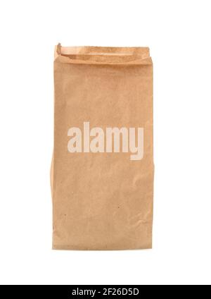 Narrow paper brown food bag isolated on white background Stock Photo