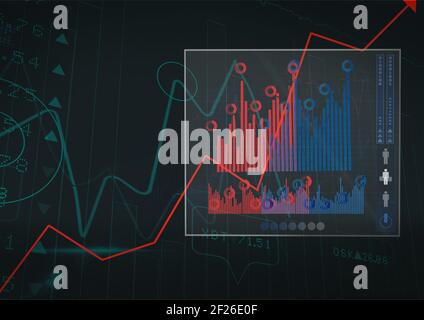 Red graphs over digital interface with data processing against black background Stock Photo