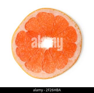 Cut round piece of grapefruit isolated on white background Stock Photo