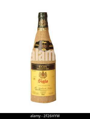 Bottle of traditional Siglo Rioja red wine, Costa del Sol, Malaga Province, Andalucia, Spain Stock Photo