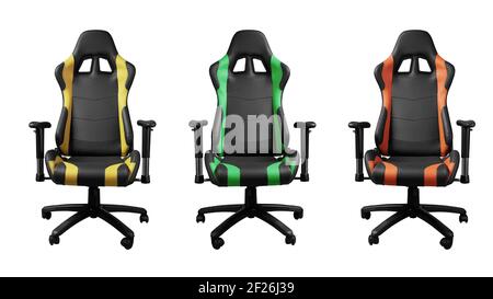 Front view of Yellow, Green and orange gaming armchair isolated on white background Stock Photo