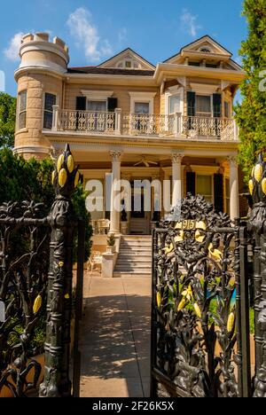 Looking up at the front of Cornstalk hotel on Royal street in the French quarter of New Orleans Louisiana Stock Photo