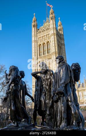 The Burghers of Calais Statue in Victoria Tower Gardens Stock Photo