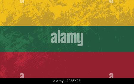 Lithuania flag with waving grunge texture. Vector background. Stock Vector