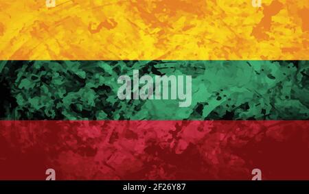 Lithuania flag with waving grunge texture. Vector background. Stock Vector